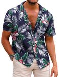 COOFANDY Men Summer Floral Shirts Cotton Short Sleeve Hawaiian Beach Shirts with Pocket