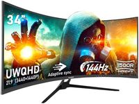 Gawfolk 34 Inch Ultrawide Curved 144Hz Gaming Computer Monitor 1500R PC screen 21:9 UWQHD (3440x1440),Adaptive Sync,178° Viewing Angle,Display Port、HDMI,Compatible with wall mounted VESA75x75MM-Black