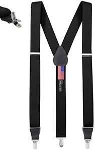 HOLD'EM Mens Elastic No Slip Pin Clip Y Back Suspenders with Leather Trim -Black (Tall, 54" Long)
