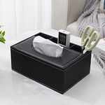 HOKIPO Faux Leather Tissue Storage Box with Compartment Remote Control Holder Desk Organizer, Black (AR-4086-D3)