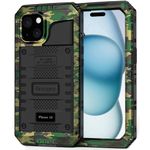 Beasyjoy for iPhone 15 Case, Waterproof Metal Heavy Duty Full Body Protective Case with Built-in Screen Protector, Military Grade Shockproof Dustproof Defender Rugged Cover for iPhone 15 6.1",Camo