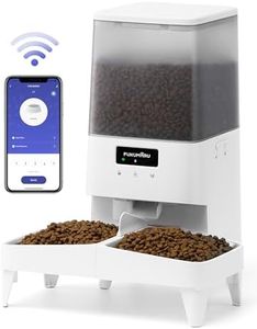 FUKUMARU Comedero Gato Automatico WiFi, 5L Dispensador Comida para Gatos/Perros con Cuencos Dobles elevados, Horario de Alimentación programable, Alimentado por batería y Eléctrico con Cable,Blanco