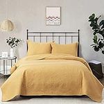 Jupitex Matelasse Coverlet Bedspread Quilt Twin Size, 68x96 Textured Lightweight Quilt, 2 Pcs Ultrasonic Embossed Bedding, Soft Breathable Bedspread, Yellow Quilt Bedspread Coverlet for All Seasons