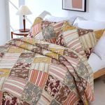 Cmfshape Vintage Quilt Sets Bedspread Set 100% Cotton Real Patchwork Bedding Set, All Season Use Lightweight Reversible Coverlet Quilts with 2 Pillow Shams(Queen 92"x96")