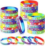 Suilung 24 Pcs 60's Hippy Retro Groovy Silicone Bracelets Wristbands Party Decoration Party Peace Love 60's Hippy Favor for 60s Hippie Groovy Party