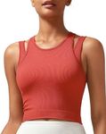 RUNNING GIRL Sports Bras for Women High Impact Seamless Ribbed Longline High Neck Workout Crop Tank Tops Padded(BX3036Red,S)