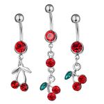 Generic Crystal Navel Ring 3pcs Belly Button Rings Dangle Rhinestone Navel Rings Barbell Body Piercing Jewelry for Women Lip Nose Stud Eyebrow