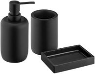 Navaris Bathroom Accessory Set, 3-Piece - Resin, Black, Elegant Modern Design - Soap Dish, Toothbrush Holder, Soap Dispenser