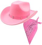 PINK COWBOY HAT WITH STAR STUDDED BAND + PINK PAISLEY BANDANA FANCY DRESS ACCESSORY SET HEN NIGHT LADIES COWGIRL SET (PACK OF 1)