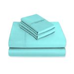 Purity Home 300 Thread Count Organic 100% Cotton Aqua Full Size Bed Sheets, Percale Weave 4-Piece Cotton Sheet Set for Full Size Bed, Ultra-Soft Cool & Crisp, Breathable, Fits Mattress Upto 16" Deep