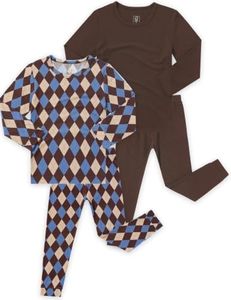 JunNeng Bamboo Viscose Toddler Pajamas, 4 Piece Pjs for Kids Boys 6-7Y
