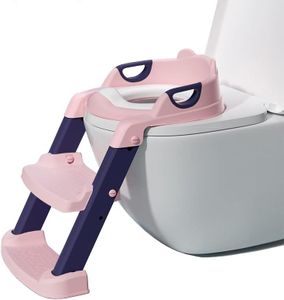 BLOODYRIPPA Potty Training Seat with Step Stool Ladder, Toilet Seat for Kids with Soft PVC Cushion, Splash Guard, Safety Handles and Large Anti-Slip Pedal, Pink/Purple