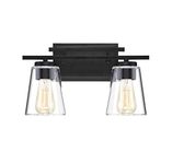 Savoy House 8-1020-2-BK Calhoun 2-Light Bathroom Vanity Light in a Black Finish with Clear Glass (15" W x 9" H)