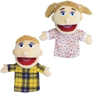 Hand Puppet - Boy and Girl – Brother & Sister Human Moveable Mouth Plush Glove Puppet Toy for Kids - 28cm - Family People