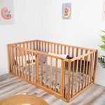 Montessori Bed for Toddlers with 31.4" Rails, Made in Europe Floor Bed for Kids from Alder Wood, 7 Colors Toddler Play Pen, Water Based Paint, 5 Sizes Wood Playpen for Toddler Playroom (Model 6.3)