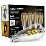 Dusk to Dawn Light Bulbs LED Edison, 60W Equivalent Outdoor Lighting, Soft White 2700K, E26 Base, Light Sensing, ST58 Vintage Style, 600LM, Extra Bright Automatic Bulb for Porch Patio Garage, 4 Pack