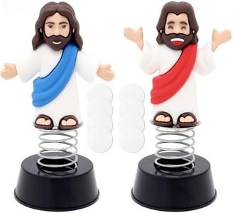 Yelakey 2PCS Dashboard Jesus Dancers Jesus Bobblehead with Open Arms Smile face Car Accessories with Sticky Pad for Christian Drivers Religious Believers Home Decoration