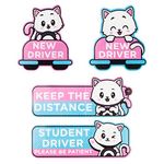 W1cwey Cute Cartoon Student Driver Car Magnet Cute New Driver Sign for Car Cartoon Reflective Student Driver Car Magnet Sticker Gift for Teen Girls Reusable Car Bumper Safety Sign (Kitty)