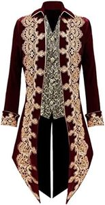 VOREING Mens Steampunk Pirate Jacket Gothic Prince Victorian Frock Coat, Red, Medium