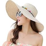 Lanzom Womens 5.5 Inches Wide Brim Straw Hat Floppy Foldable Roll up Cap Beach Sun Hat UPF 50+ - - One Size