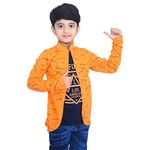 Jam & Sugar Boys Cotton Printed Full Sleeve Regular Fit T-Shirt With Attached Shrug Jacket Orange, 13-14 Year