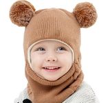 Toddler Winter Hat Monkey Caps Baby Winter Hat, Fleece Lined Winter Hat Caps for Kids Winter Hat Scarf Earflap Hood Skull Caps for 1 Years to 5 Years (Brown)