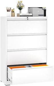 DARTIIA 4 Drawer Lateral File Cabinet with Lock, Metal Filing Cabinets for Home Office, Steel Storage Wide File Cabinet for Letter/Legal/F4/A4 Size with Hanging Bars(White)