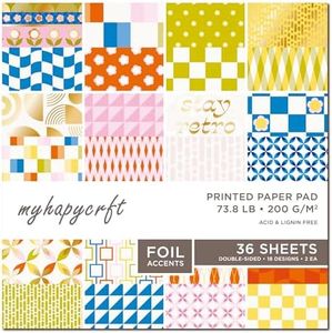 MYHAPYCRFT Scrapbook Paper Pad, 36 Sheets Double-Sided Design Paper with Foil Accents, 200GSM Decorative Cardstock for Card Making, Scrapbooking, Junk Journaling, 12" x 12" Mid Modern