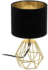 EGLO Lámpara de mesa CARLTON 2, lámpara de mesa vintage con 1 bombilla, lámpara de mesita de noche de acero y plástico, colores dorado, negro, casquillo E14, interruptor incluido