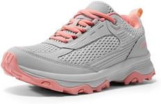 NORTIV 8 Women's Hiking Shoes Lightweight Breathable Mesh Walking Sneakers Outdoor Work Shoes,Size 9,Grey/Pink,SNHS243W