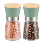 VUCCHINI Salt and Pepper Grinder Set Bamboo Lid- Adjustable Coarse Salt and Pepper Mills - Refillable Ceramic Burr Kitchen Gift Manual Salt Pepper Shakers Green