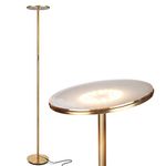 Brightech Sky LED Torchiere Super Bright Floor Lamp - Contemporary, High Lumen Light for Living Rooms & Offices - Dimmable, Indoor Pole Uplight for Bedroom Reading - Gold Brass