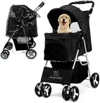 JupiterJX Dog Stroller with Rain Cover, Pet Pram for Small Medium Dogs, Dog Buggy with Storage Basket Cup Holder, Cats Dogs Pushchair, Foldable Pet Pram for Cats Puppies Pets (Black with Rain Cover)