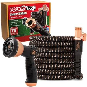 Pocket Hose 75 FT Copper Bullet Expandable Garden Hose w/10 Pattern Thumb Spray Nozzle AS SEEN ON TV 650psi 3/4 in Patented Lead-Free Ultra-Lightweight Solid Copper Anodized Aluminum