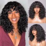 Short Curly Bob Wig Human Hair with Bang Glueless Wigs for Women None Lace Front Wigs Human Hair 180% Density Brazilian Curly Wigs with Bangs