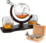 Etched World Decanter whiskey Globe - The Wine Savant Whiskey Gift Set Globe Decanter with Antique Airplane, Whiskey Stones and 2 World Map Glasses, Pilot Gift - Alcohol Related Gift, HOME BAR DÉCOR