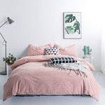 SUSYBAO 100% Washed Cotton Queen Size Rust Gingham Duvet Cover 3 Pieces Set 1 Farmhouse Checkered Duvet Cover with Zipper Ties 2 Pillowcases French Country Coral Little Plaid Bedding Set Breathable