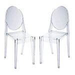 Plata Import Ghost Armless Chair,Philippe Starck Style, Modern Clear Polycarbonate Dining Chair, Transparent Chair (Set of 2)