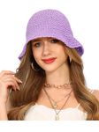 Rulala Fancy Womens Sun Hat Handmade Straw Bucket UV Protection Wide Brim Packable Travel Summer Cap for Beach UPF 50+, Purple, One Size