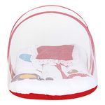 Superminis Digital Print Cotton Bedding Set Thick Base Foldable Blue with Mosquito Net and Head Pillow - Zip Closure (Red, 12-18 Months)