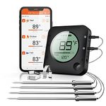 Wireless Grill Thermometer, Bluetooth Meat Thermometer, Digital BBQ Meat Thermometer for Grilling Smoker Oven Kitchen Food Cooking, Smart APP Alarm Monitor Instant Read with 4 Stainless Steel Probes