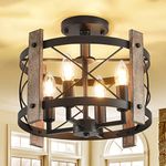 AOLALA Black Chandeliers Kitchen Ceiling Light,4 Lights Industrial Lighting Ceiling, Industrial Wood Semi Flush Ceiling Lights, Farmhouse Hallway Ceiling Lamp Fixture E14 [Energy Class A]