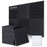 Ohuhu Acoustic Foam Panels 24 Pack with Double-sided Tape, Sound Proofing Panels Acoustic Panels Soundproofing Foam Sound Absorbing Panels Fireproof for Recording Studios, Offices & Home, 1"x12"x12"