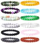 SAMOCO 12Pcs Healing Stone Beaded Bracelets for Women Men Semi-Precious Gemstones Bracelets Crystal Beaded Bracelet Unisex Adjustable Stretch Bracelets 8MM, no gem type