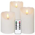 Eldnacele Flameless Flickering Candles with Remote, 3D Wick Real Wax Battery Operated White Pillar Candles with Timer Set of 3 for Home Wedding Party Christmas Decoration (D3” x H4”5”6”) White