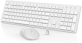 Wireless Keyboard and Mouse, WisFox USB Computer Keyboard with Silent Keys, Long Battery Life, 2.4GHz Full-Size Lag-Free Cordless Combo for PC Laptops Windows Mac Chrome OS (Ivory White)