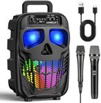 JAMELO Portable Karaoke System with 2 Microphones, Rechargeable Karaoke Machine with RGB Light Effects, Bluetooth Speaker Supports USB, Adults/Kids Music Box for Party Wedding Home KTV