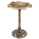 CHRISTOW Plastic Resin Bird Bath for Garden, Leaf Shaped Pedestal Birdbath, Traditional Style, Rustic Metal Effect, Standing Outdoor Water Bowl, 60cm x 43cm x 43cm (Bronze)