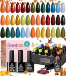 Beetles 20 Pcs Fall Winter Gel Nail Polish Kit, Nail Gel Polish Red Yellow Orange Green Gel Polish Set with Glossy & Matte Gel Top Coat Base Coat Soak Off U V LED Gel Polish Set