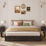 LIKIMIO King Bed Frame with Storage, 4 Drawers and Heavy Strong Metal Support Frames, Solid Stable, Noise-Free, No Box Spring Needed, Easy Assembly, Charcoal Grey